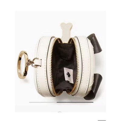 KATE SPADE Claude Dog Coin Purse Keychain Bag Charm Leather Black