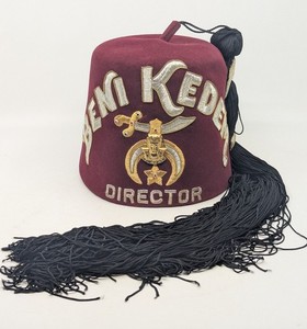 Vintage Beni Kedem Shriner Director Fez Hat w/ Named Case D Turin 7 3/8 (J)