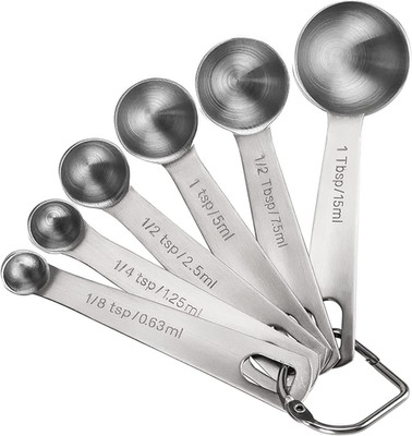 6pcs Stainless Steel Measuring Spoons Silver Kitchen Food Baking Tools 0.6-15ml