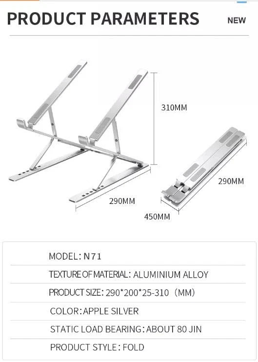 Aluminum Slim Foldable Adjustable Ergonomic Laptop Stand for Desk