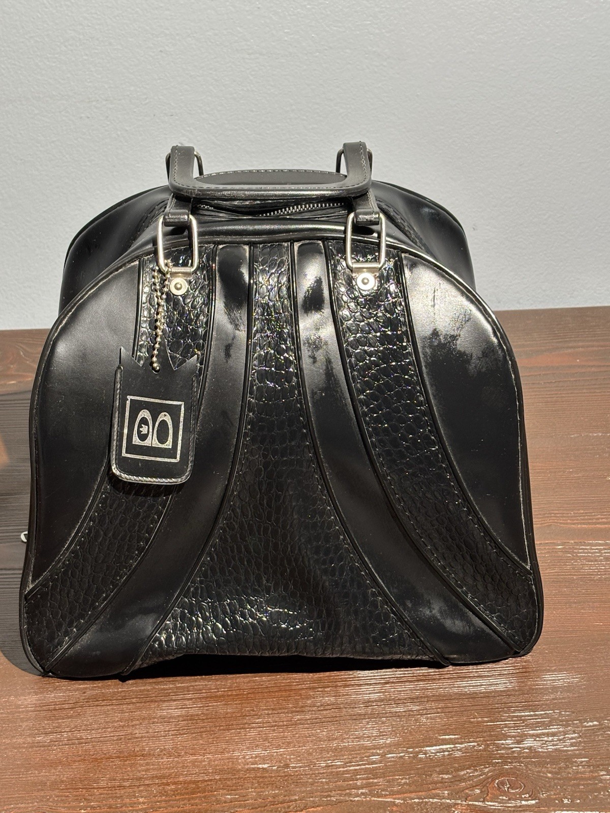 Vintage Brunswick Bowling Bag Retro Single Ball Rack Black Snake Pattern Storage