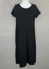 J. Jill Maxi Dress Womens Sz S Black Short Sleeve Pockets Stretch Casual Relaxed