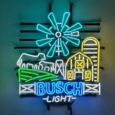 Farm Barn Cow Cattle Ranch Windmill Beer  24"x24" Neon Sign Light Real Glass Bar