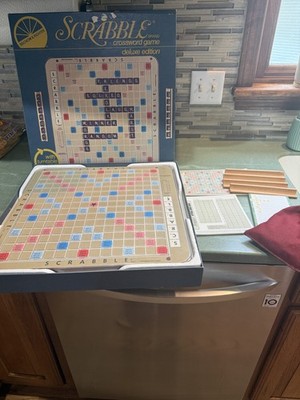 Vintage Scrabble Deluxe Edition Rotating Turntable Board Wood Tiles 1977 