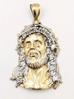 10K Solid 2-Tone Gold 4.5g White Stone Jesus Christian Religious Pendant