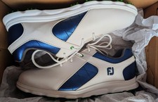 FootJoy Junior Pro/SL spikeless golf shoes in white, blue, and green.  UK size 5