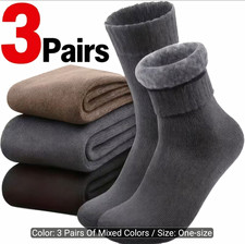 3 Pairs Men's Thermal Mid Calf Socks One Size Multicolor Solid Winter