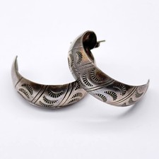 Vintage Navajo Native Tracy Stampwork Sterling Silver Earrings