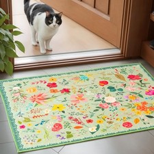 Boho Floral Entryway Rug 2x3, Washable Small Mat for Bathroom and Kitchen, Non