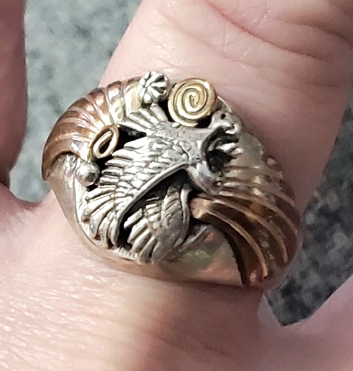 NATIVE AMERICAN MEN'S EAGLE RING NWT Silver w Gold Vermeil Size