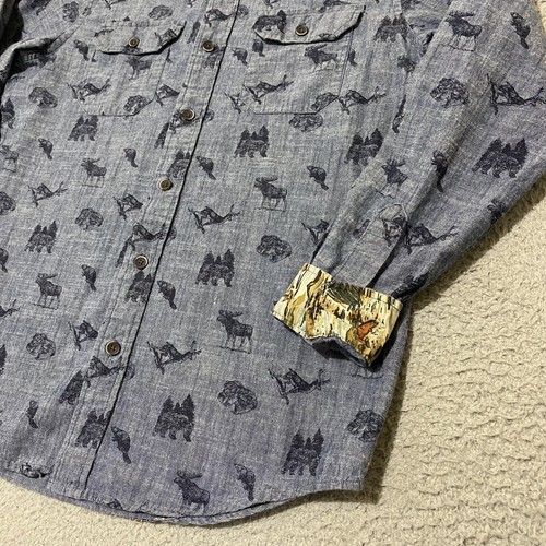 Tailor Vintage Shirt Mens M Blue Animal Print Authentic Indigo Cotton Flip Cuff - Picture 4 of 11