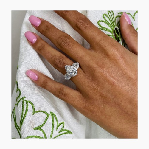14K White Gold 3 Stone Pear Lab-Created Diamond Engagement Ring 3.11 Ct E-F/VS1 - Picture 8 of 10