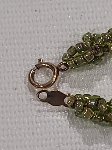 Handcrafted 8.5" Anklet/Bracelet Beaded Olive Green Seed Beads 14k GF Gold Fill - Picture 4 of 22