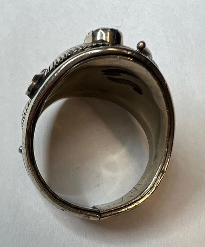 Vintage Sterling Silver Turquoise and Coral Southwestern Men's Ring Size 12 - Picture 4 of 4