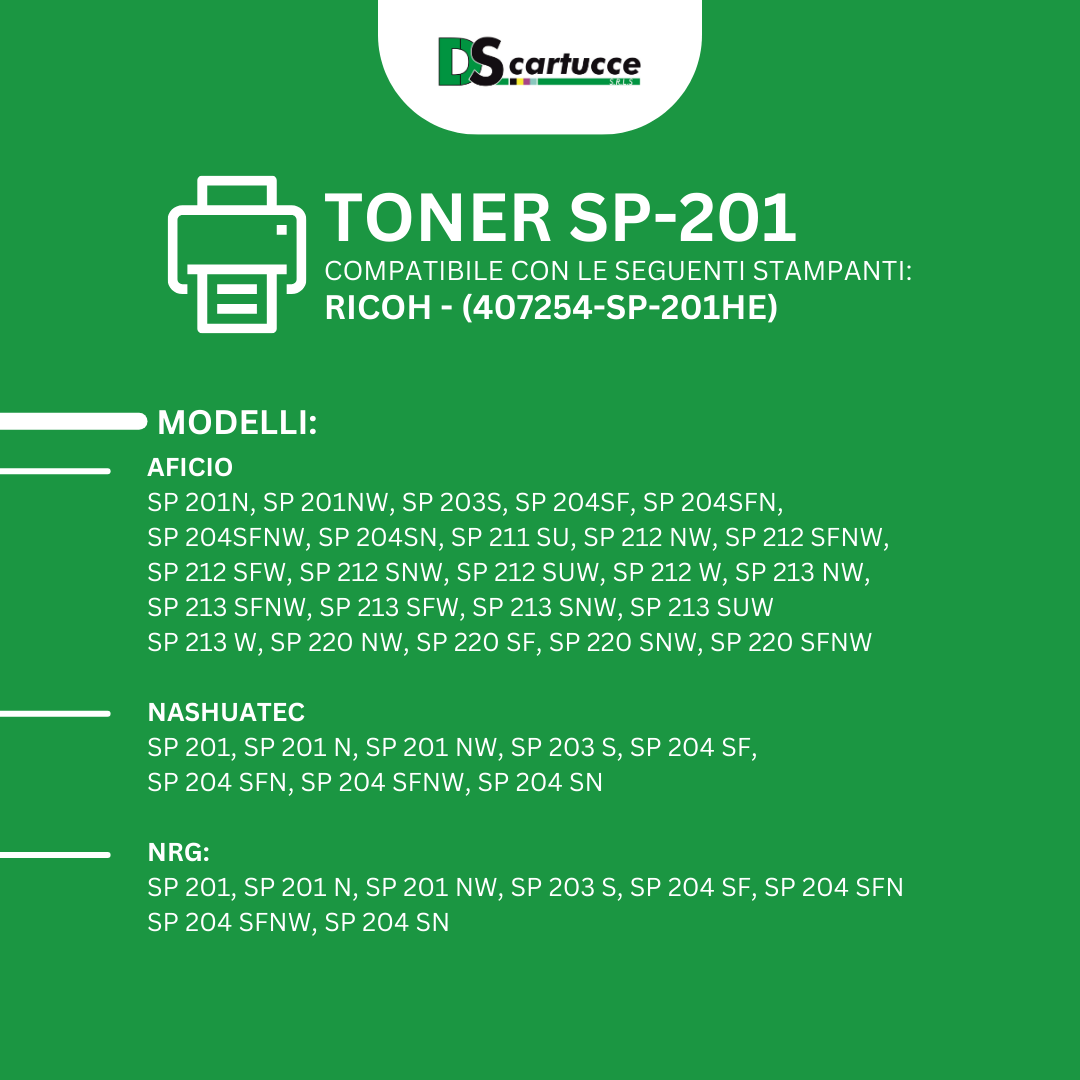 Toner Compatibile Nero Per Ricoh Aficio SP 220Nw – 2600 Pagine, 407254-SP201HE