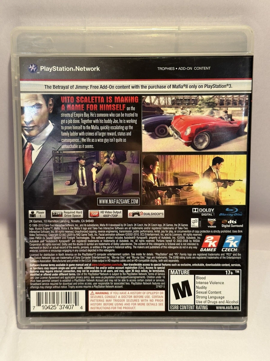 MAFIA II 2 PS3 SONY PLAYSTATION 3 COMPLETE MAP MANUAL 2K GAMES