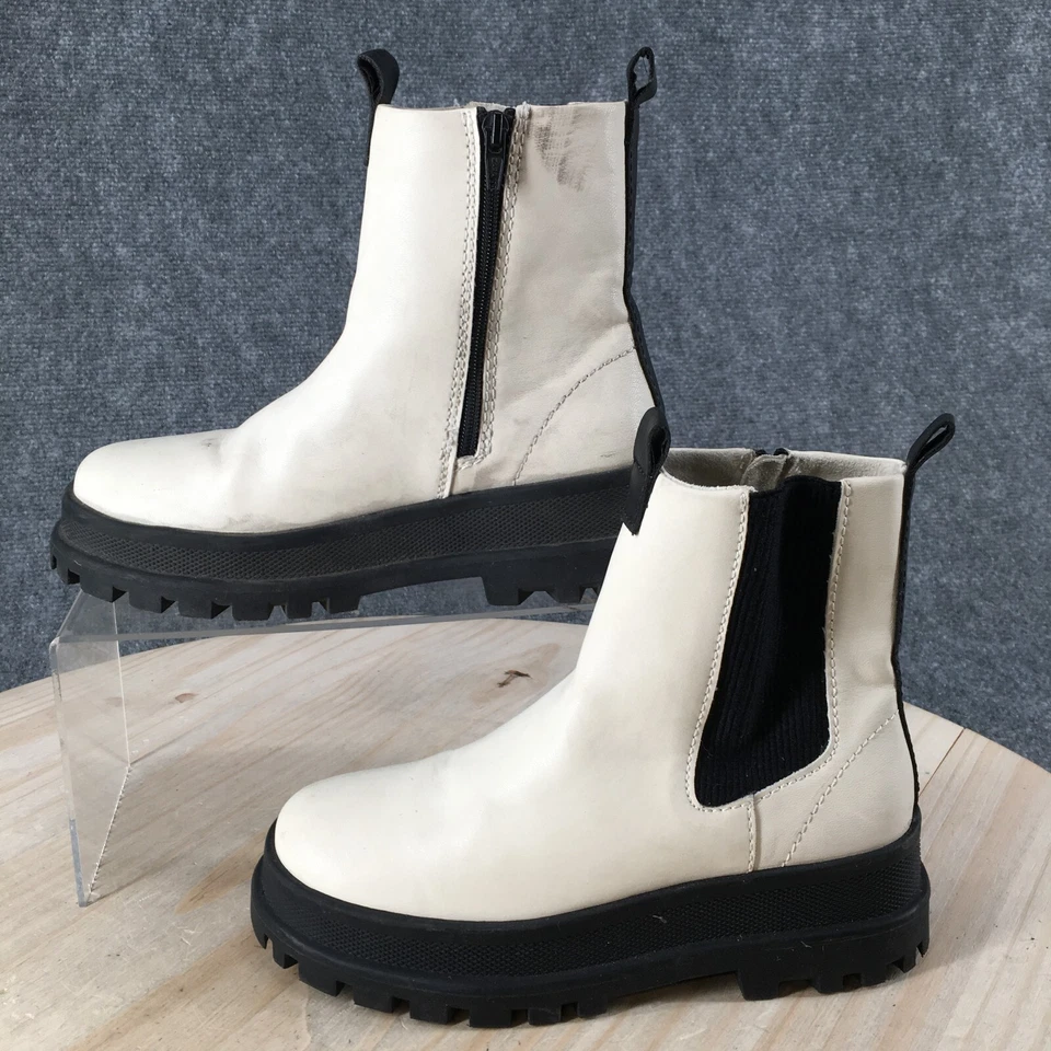 Botas Zara Juveniles 33 Tobillo Chelsea Informales Beige Imitación Cuero Cremallera Punta Redonda Foto 2 de 4