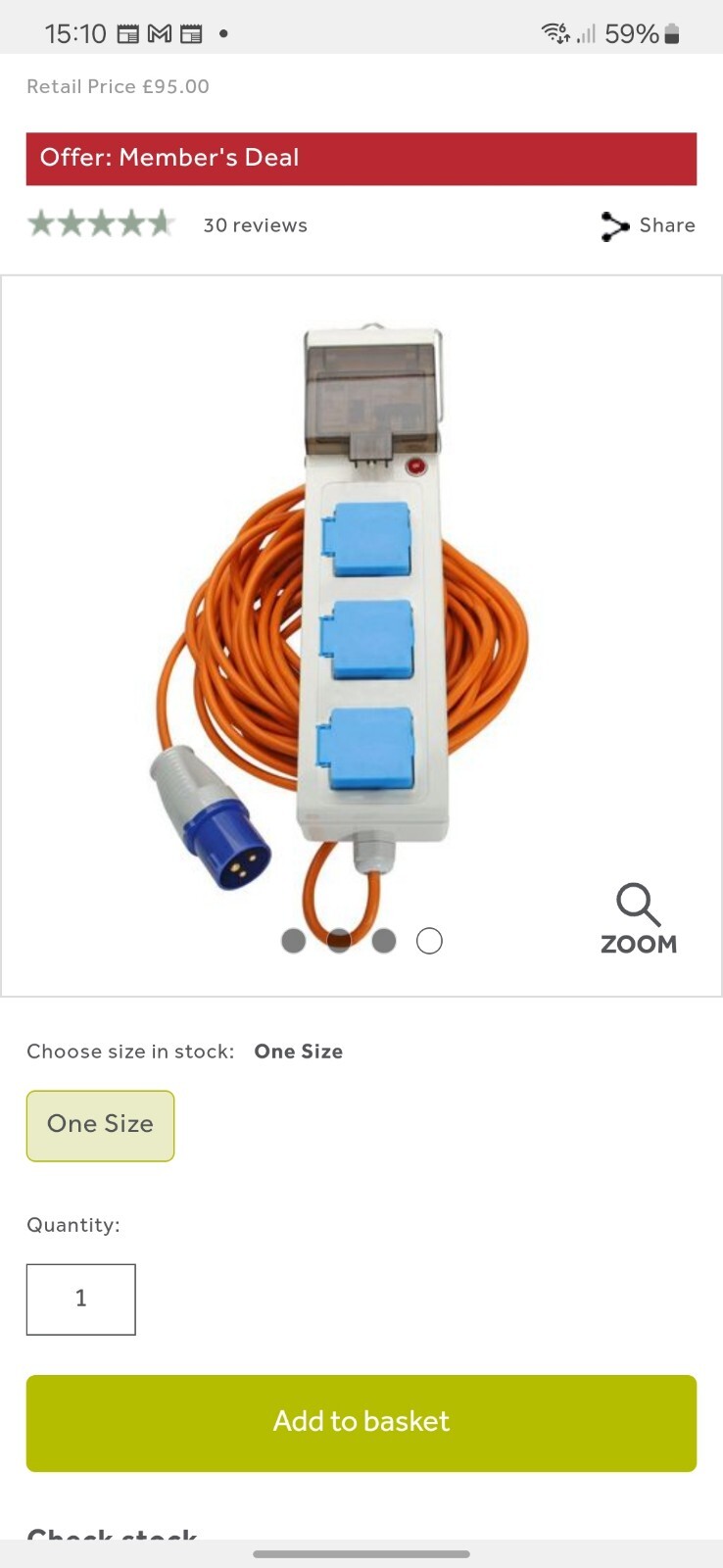 Camping Electric Hook Up Cable 15M (Campsite Mains Power Lead) eBay