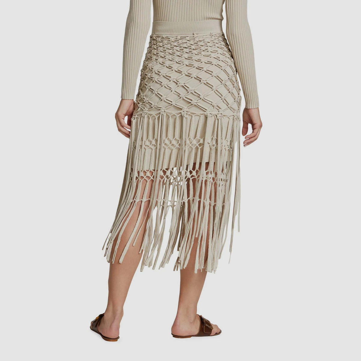 Beige fringe clearance skirt