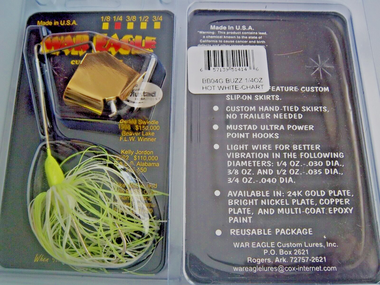 (LOT OF 2) WAR EAGLE BUZZBAIT 1/4OZ WE14BBW16 GOLD HOT WHITE CHARTREUSE K1482 - Image 3