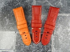 24mm Deployment Strap Alligator Grain Leather Watch Band for PANERAI Orange Red