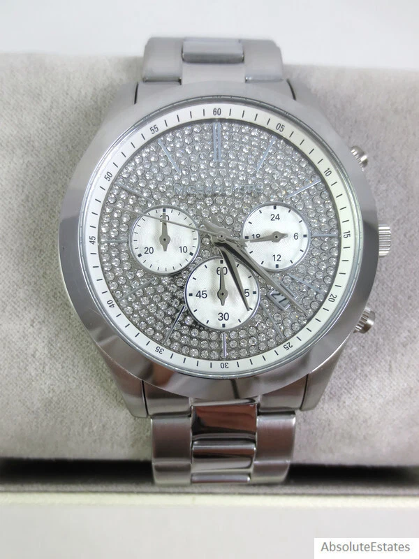 NEW Michael Kors Slim Runway Silver Pave Glitz Chronograph Mens Watch  MK8910 | eBay