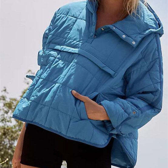 90's Oversized Puffer Jacket, Quilted Dolman Hoodies Pullover Long