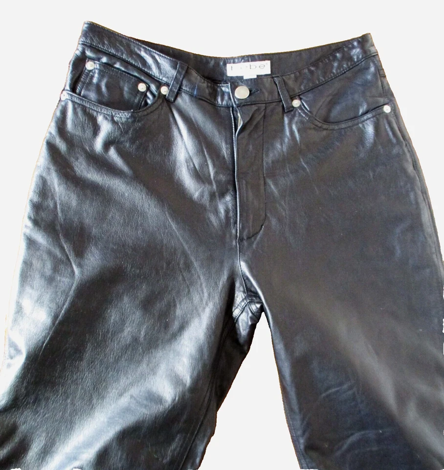 Vintage 90s Y2K Bebe Moda Black Leather Pants M Women Smooth Booty Straight Leg - Image 2 of 4