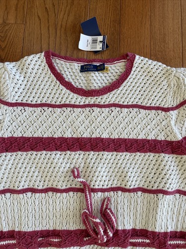 106 NWT Polo Ralph Lauren Crochet Striped Pointelle Short-Sleeve Sweater XXL - Picture 5 of 9