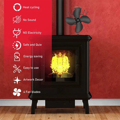 Heat Powered Stove Fan Log Wood Burner Heat Distribution Fireplace Fan 4 Blade - Picture 2 of 10