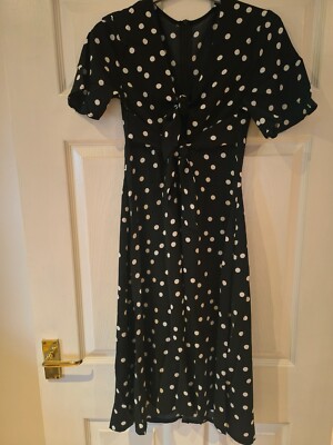 SHEIN Unity Polka Dot Tie Front Cut Out A-line Dress - Black + White Spots  New | eBay UK