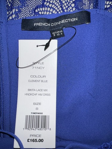 French Connection Clement Blue Lace Handkerchief Hem Pleat Dress BNWT Size 8 - Picture 10 of 10
