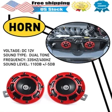 2Pcs 115DB  Super Loud Compact Electric Blast Tone Car Air Horn Kit 12V Red