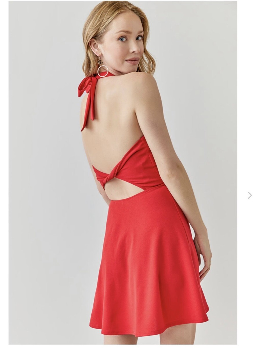 DISNEY red francesca’s twisted open back dress nwt NEW Mini bow mickey M
