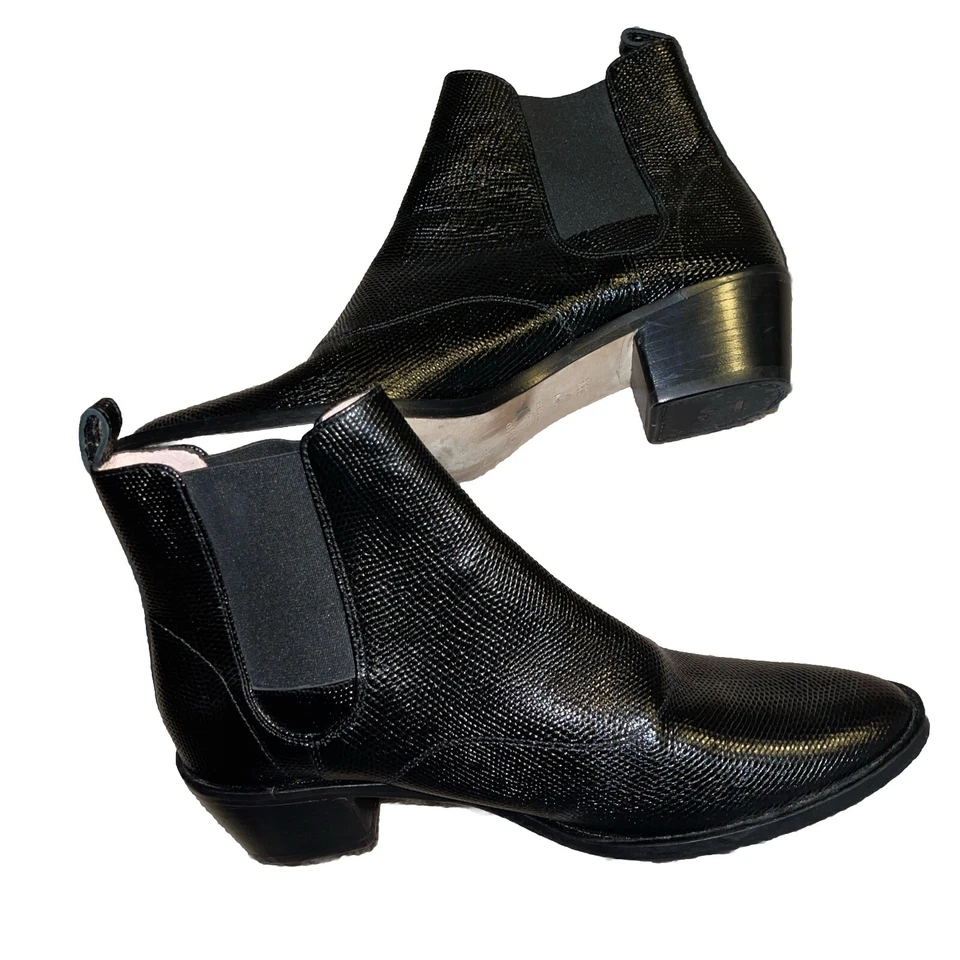 $645 Repetto Negro Serpiente Botines Cuero Sin Cordones Western Chelsea Punta Foto 4 de 4