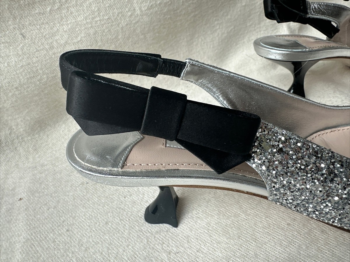 スリッポン MIU MIU Velvet slingback Silver Miu Miu Women's Glitter Slingback Pumps 245 111447157 | eBay