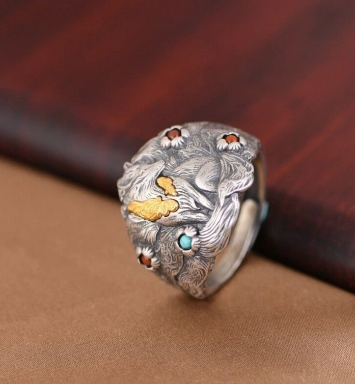 mens sterling Silver Open Fox Ring with Personalized Vintage gift Jewelry - Image 4 of 4