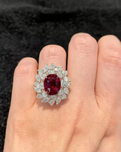7.32 Ct Oval Cut Natural Red Ruby & Diamond Engagement Ring Solid 950 Platinum 7 - Picture 2 of 7