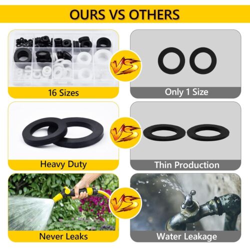 Rubber Washers Plumbing 135 PCS 16 Sizes Rubber & Silicone Water Hose Gasket G - Picture 3 of 3