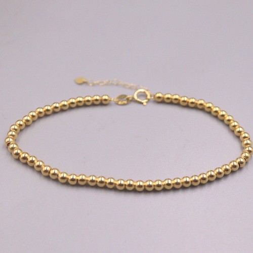 Pure Au750 18K Yellow Gold Chain Smooth Beads Link Bracelet 1.8-2g 6.7-7.8inch - Picture 2 of 6