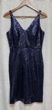 NWT Nightway V-Neck Sequin Sheath Cocktail Dress After Five Party Sz 12P Navy
