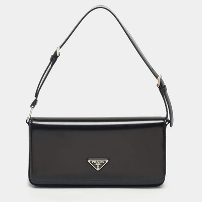 Prada Black Brushed Leather Femme Shoulder Bag