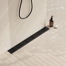 36 in Matte Black Linear Shower Drain, Rectangular Linear Shower Drain with B...