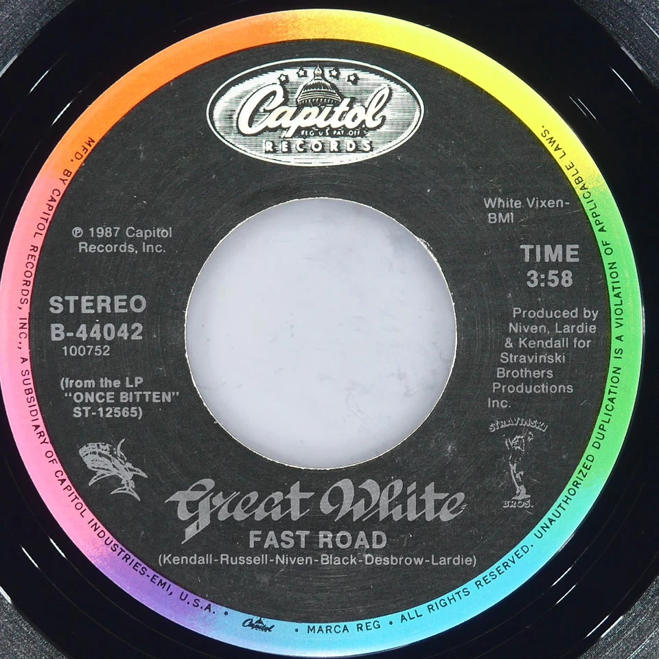 GREAT WHITE Rock Me CAPITOL B-44042 VG+ 45 RPM 1987 Hard Rock 7" Jukebox - Image 3 of 4