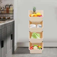 4* PP Stacking Storage Baskets Organizer Baskets Stackable Storage Bins Beige