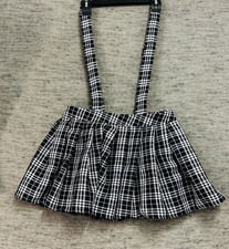 Plaid School Girl Skirt Large Black White Adjustable straps Zipper Preppy