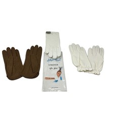 Womens Vintage Gloves Three Pair White and Brown Size 6 1/2 and One Size
