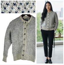 Vtg LL Bean Sweater Cardigan Sz XS/Small Wool Birds Eye Gray Chunky Knit USA G