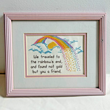 Arcobaleno retrò vintage anni 70/80 punto croce amicizia incorniciato in ricamo rosa