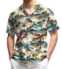 Planes on Beach Hawaiian Shirt, Tropical Airplane Aloha Shirt